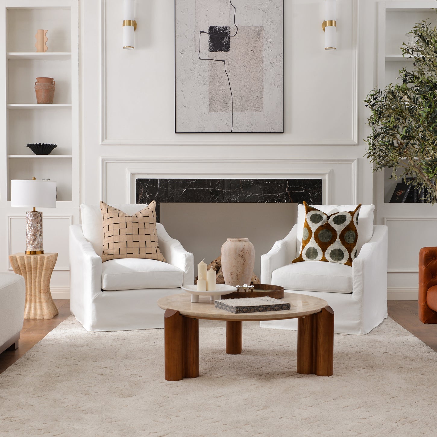 Charles Slipcover Swivel Barrel Chair – Pure White Modern Swivel Chair | Slipcover Swivel Chairs | Kinwell Furniture | Swivel Armchairs