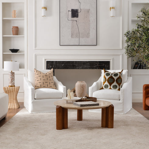 Charles Slipcover Swivel Barrel Chair – Pure White Modern Swivel Chair | Slipcover Swivel Chairs | Kinwell Furniture | Swivel Armchairs