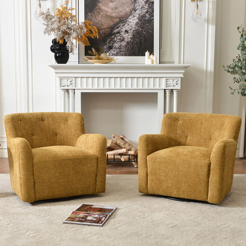 Vestie Chenille Swivel Barrel Chair - Camel Modern Swivel Chair | Swivel Accent Chairs | Kinwell Furniture | Swivel Armchairs