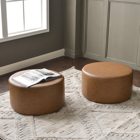 Elof Faux Leather Ottoman - Faux Leather Footrest | Round Pouf for Living Room | Kinwell Furniture | Stylish Home Seating