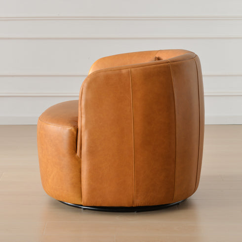 Ashlie Leather Swivel Barrel Chair - Camel Modern Swivel Chair | Swivel Accent Chairs | Kinwell Furniture | Swivel Armchairs