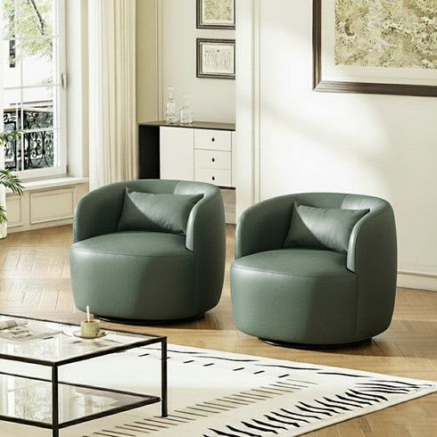 Ashlie Faux Leather Swivel Chair - Green Faux Leather Swivel Chair | Modern Barrel Chairs | Kinwell Furniture | Swivel Accent Chairs