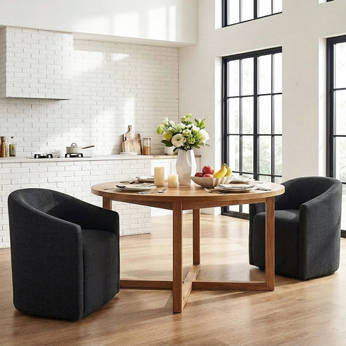 Rafa Performance Dining Chair with Casters | Padded Dining Chair with Arms | Chairs for Formal Dining Room | Kinwell Furniture | Soft Performance Fabric