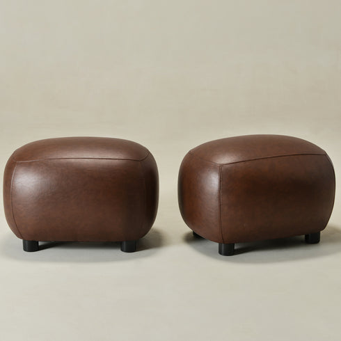 Elmer Faux Leather Ottoman – Round Brown Ottoman | Decorative Ottoman | Kinwell Furniture | Modern Faux Leather Furniture
