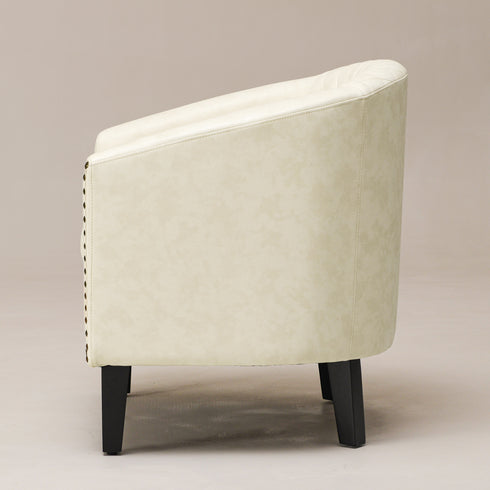 Logan Faux Leather Tufted Club Chair - Cream Accent Chair | Decorative Accent Chairs | Kinwell Furniture | Modern Accent Chairs