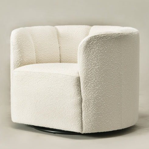 Wilton Bouclé Swivel Barrel Chair - White Petal Back Modern Swivel Chair | Swivel Accent Chairs | Kinwell Furniture | Swivel Armchairs