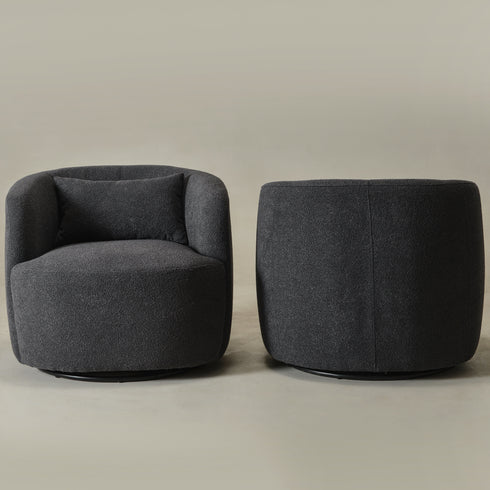 Ashlie Bouclé Swivel Barrel Chair - Dark Gray Modern Swivel Chair | Swivel Accent Chairs | Kinwell Furniture | Swivel Armchairs