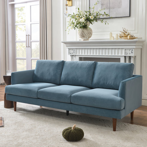 Blue Upholstered Sofa – Albert Sofa Couch | 3-Seater Sofa | Kinwell Furniture | Mid-Century Modern, Timeless Design