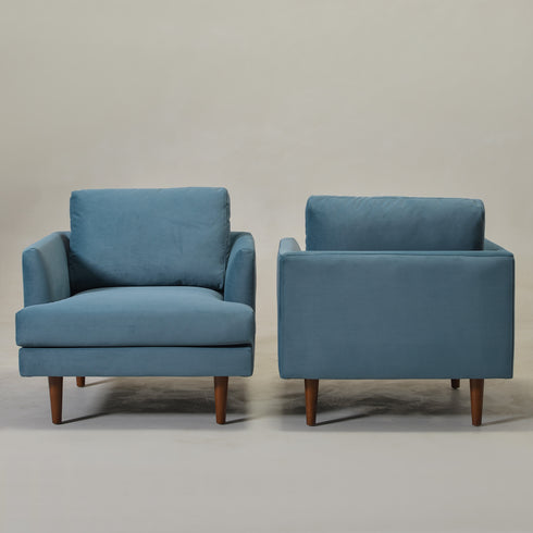 Upholstered Armchair – Blue Square Arm Accent Chair | Performance Fabric Armchair | Kinwell Furniture | Scandinavian, Timeless Design