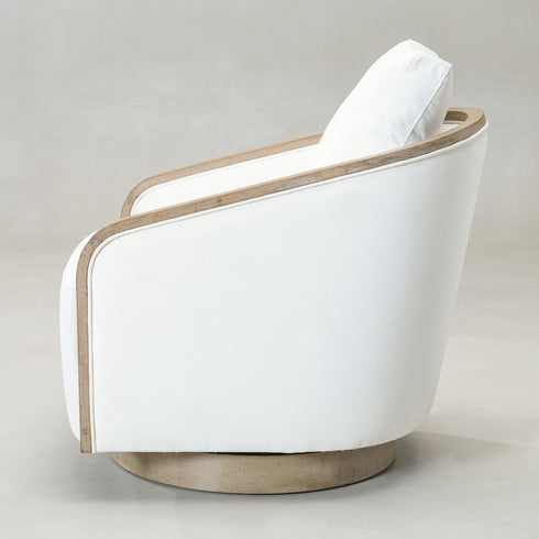 Barnett Swivel Barrel Chair - Pearl White Modern Swivel Chair | Swivel Accent Chairs | Kinwell Furniture | Swivel Armchairs