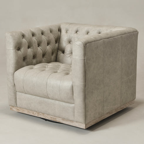 Gustave Premium Leather Swivel Armchair - Light Gray Modern Swivel Chair | Swivel Accent Chairs | Kinwell Furniture | Swivel Armchairs