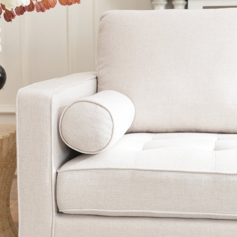 Tiziano Tufted 2-Piece Sectional Sofa – Ivory Linen Reversible Chaise Couch with Accent Pillows | Mid-Century Modern L-Shaped Sofa | Kinwell Furniture
