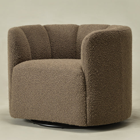 Wilton Bouclé Swivel Barrel Chair - Teddy Brown Petal Back Modern Swivel Chair | Swivel Accent Chairs | Kinwell Furniture | Swivel Armchairs