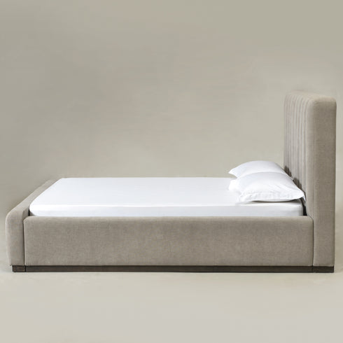 Agnes Linen Platform Bed - Beige / Gray Upholstered Bed | Queen & King Platform Beds | Kinwell Furniture | Modern Linen Bed Frames