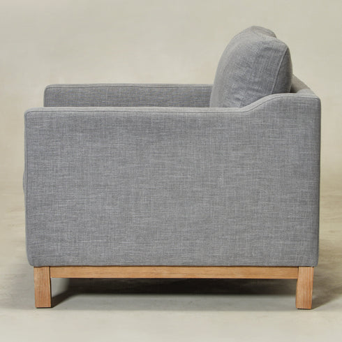 Goose Down Feathers Upholstered Armchair – Gray Square Arm Accent Chair | Plush Feather-Filled Chair | Kinwell Furniture | Cloud-Soft, Timeless Design