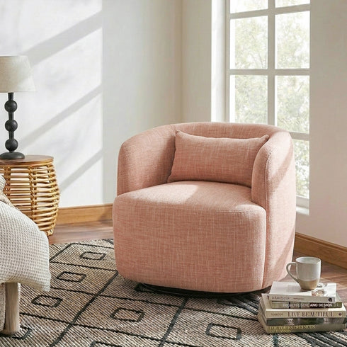 Ashlie Linen Swivel Barrel Chair - Coral Modern Swivel Chair | Swivel Accent Chairs | Kinwell Furniture | Swivel Armchairs