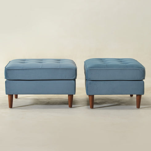 Tiziano Tufted Ottoman – Velvet Rectangular Footrest & Accent Seat | Mid-Century Upholstered Pouf | Blue Ottoman