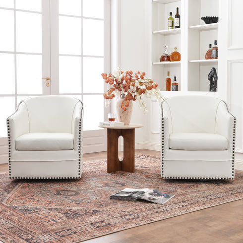 Lawton Faux Leather Tufted Swivel Chair – White Industrial Modern Swivel Chair | Faux Leather Office & Lounge Chair | Kinwell Furniture | High Back Chair