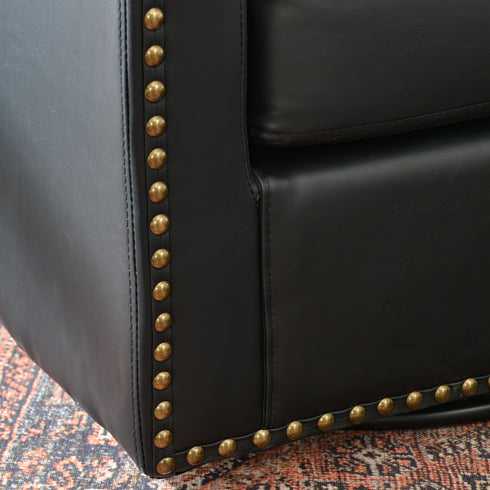 Logan Faux Leather Tufted Swivel Club Chair - Black Modern Swivel Chair | Swivel Accent Chairs | Kinwell Furniture | Swivel Armchairs