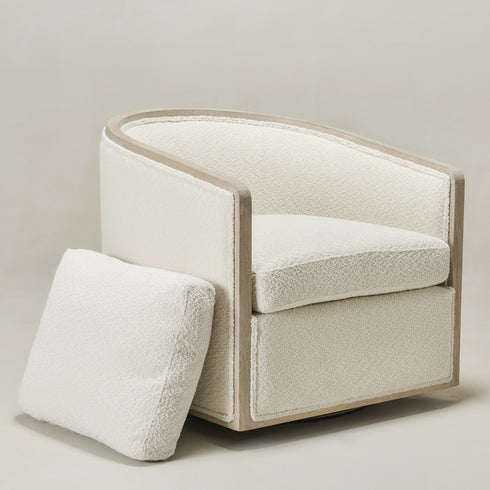 Claude Bouclé Swivel Barrel Chair - Cozy Modern Swivel Chair | Swivel Accent Chair for Living Room | Kinwell Furniture | Swivel Armchair with Bouclé Fabric