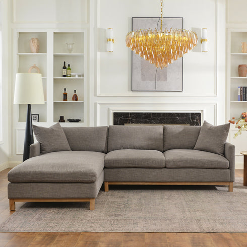 Goose Down Feathers Upholstered Sectional Sofa | Cloud Soft L-Shaped Sectional with Chaise | Down Filled Modern Sectional Couch | Comfortable Everyday Sectional Sofa | Modular L-Shape Sectional | Kinwell Furniture
