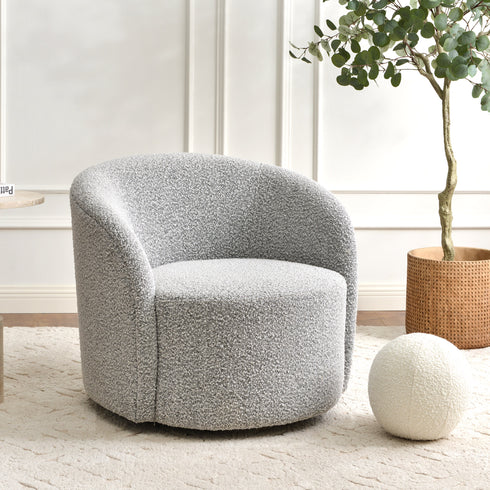 Everitte Bouclé Swivel Barrel Chair - Black and White Accent Swivel Chair | Swivel Chairs for Living Rooms | Kinwell Furniture | Top Swivel Chairs