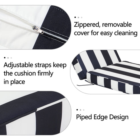 Ranu Extra Thick Outdoor Cushion Set – Black Striped Patio Chair Cushions | Outdoor Seat & Back Cushions | Weather-Resistant Outdoor Cushions | Kinwell Furniture