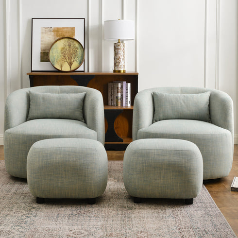 Ashlie Linen Swivel Barrel Chair - Light Green Modern Swivel Chair | Swivel Accent Chairs | Kinwell Furniture | Swivel Armchairs