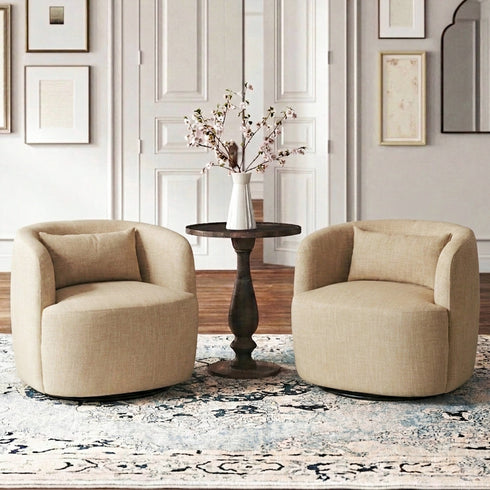 Ashlie Linen Swivel Barrel Chair - Wheat Modern Swivel Chair | Swivel Accent Chairs | Kinwell Furniture | Swivel Armchairs