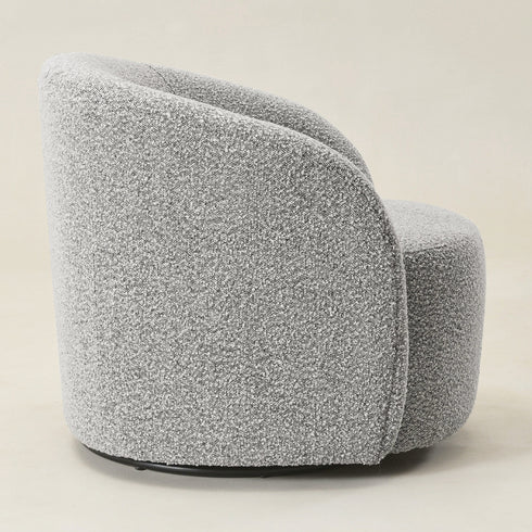 Everitte Bouclé Swivel Barrel Chair - Black and White Accent Swivel Chair | Swivel Chairs for Living Rooms | Kinwell Furniture | Top Swivel Chairs
