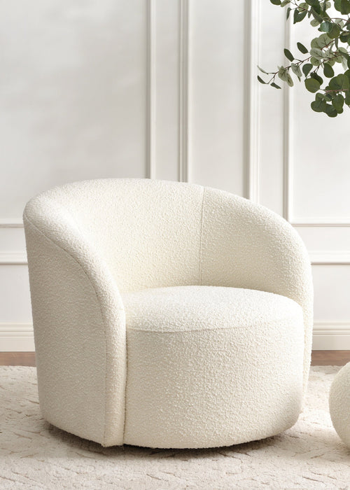 Everitte Bouclé Swivel Barrel Chair - Cream Modern Swivel Chair | Swivel Accent Chairs | Kinwell Furniture | Swivel Armchairs