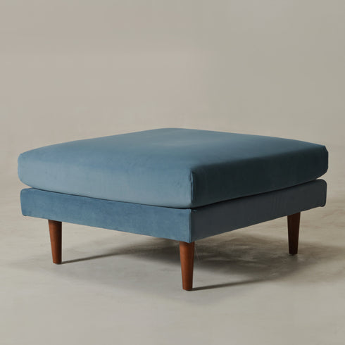 Albert Linen Blend Ottoman – Footrest & Pouf | Living Room Accent Seat | Kinwell Furniture | Contemporary Ottoman | Blue