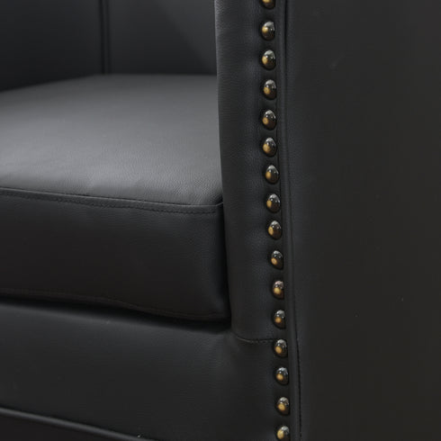Lawton Faux Leather Tufted Swivel Chair – Black Industrial Modern Swivel Chair | Faux Leather Office & Lounge Chair | Kinwell Furniture | High Back Chair