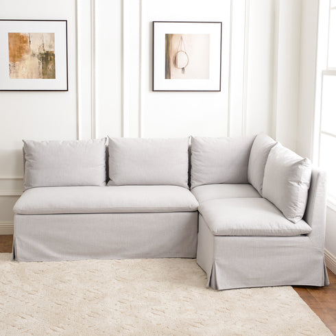 Nelly Performance L-Shape Banquette - Light Gray Modern L-Shape Banquette | L-Shape Banquette Seating | Kinwell Furniture | Modular Dining Banquette Set