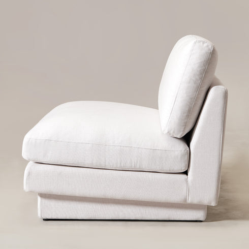 Linen Blend Down Feather Upholstered Accent Chair – Cream Modern Armless Slipper Chair | Goose Down Filled Lounge Chair with Removable Cushions | Kinwell Furniture | Extra Wide Accent Chair
