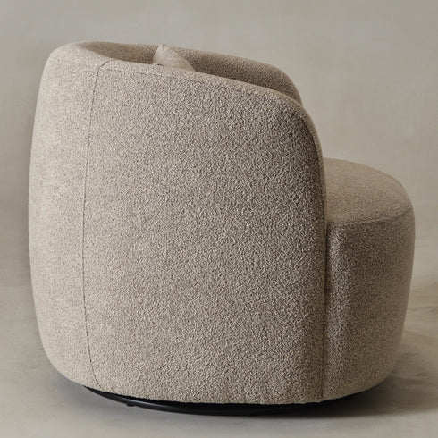 Ashlie Bouclé Swivel Barrel Chair - Taupe Modern Swivel Chair | Swivel Accent Chairs | Kinwell Furniture | Swivel Armchairs