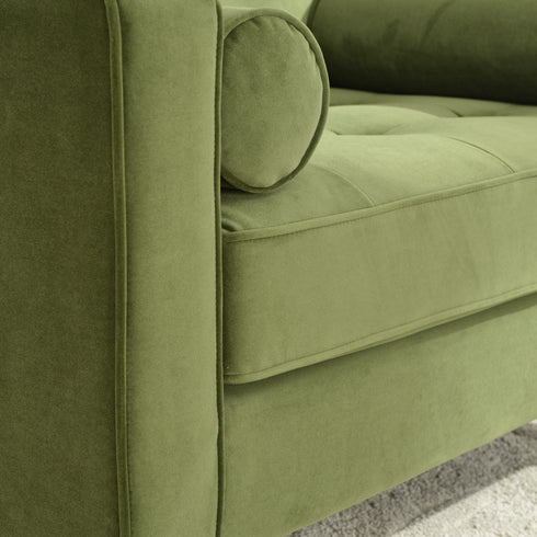 Tiziano Tufted Armchair – Green Velvet Accent Chair with Pillows | Mid-Century Lounge Chair | Kinwell Furniture
