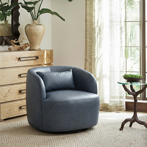 Ashlie Faux Leather Swivel Chair - Navy Blue Swivel Chair | Faux Leather Armchairs | Kinwell Furniture | Modern Swivel Accent Chairs
