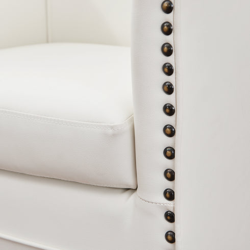 Lawton Faux Leather Tufted Swivel Chair – White Industrial Modern Swivel Chair | Faux Leather Office & Lounge Chair | Kinwell Furniture | High Back Chair