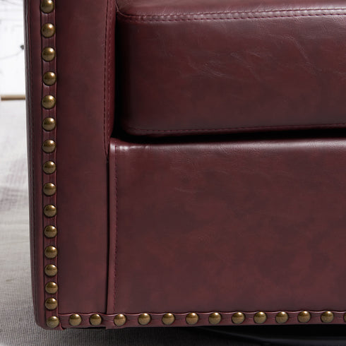 Logan Faux Leather Tufted Swivel Club Chair - Red Modern Swivel Chair | Swivel Accent Chairs | Kinwell Furniture | Swivel Armchairs