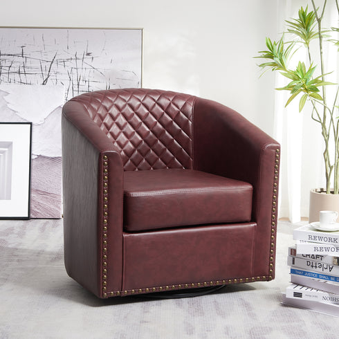 Logan Faux Leather Tufted Swivel Club Chair - Red Modern Swivel Chair | Swivel Accent Chairs | Kinwell Furniture | Swivel Armchairs