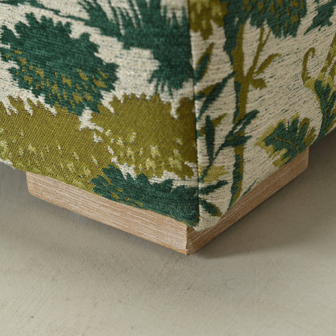 Jungle Animal Print Embroidered Fabric Square Ottoman | Embroidered Fabric Footstool | Modern Decorative Accent | Upholstered Accent Seating | Living Room Furniture | Statement Fabric Design | Kinwell Furniture