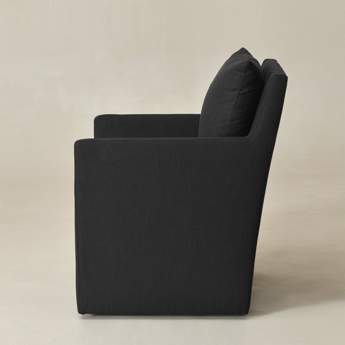 Sean Performance Dining Chair with Casters - Black Upholstered Dining Chair | Modern Dining Chairs | Kinwell Furniture | Performance Fabric Dining Chairs