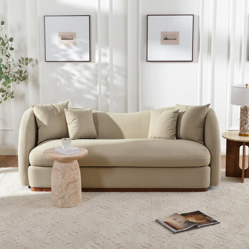 Samuel Premium Fabric Curved Sofa in Tan – 3 Seater Sofa | Three Seater Couch | Modern Curved Sofa | Kinwell Furniture