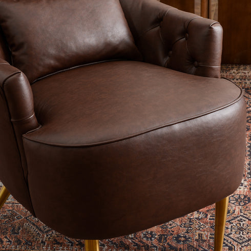 Letitia Faux Leather Wingback Chair - Brown Accent Chair | Decorative Faux Leather Chairs | Kinwell Furniture | Modern Wingback Accent Chairs