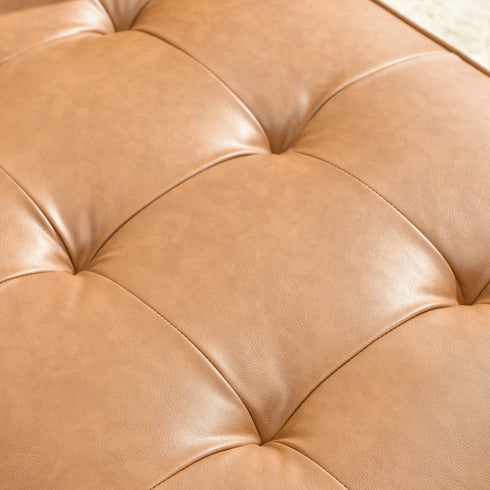 Tiziano Tufted 2-Piece Sectional Sofa – Camel Faux Leather Reversible Chaise Couch with Accent Pillows | Mid-Century Modern L-Shaped Sofa | Kinwell Furniture
