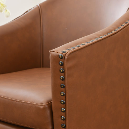 Lawton Faux Leather Tufted Swivel Chair – Brown Industrial Modern Swivel Chair | Faux Leather Office & Lounge Chair | Kinwell Furniture | High Back Chair