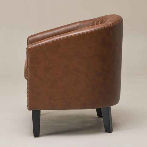 Logan Faux Leather Tufted Club Chair - Brown Accent Chair | Decorative Accent Chairs | Kinwell Furniture | Modern Accent Chairs