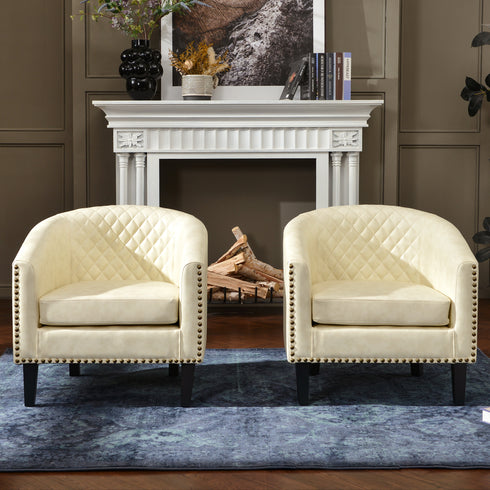 Logan Faux Leather Tufted Club Chair - Cream Accent Chair | Decorative Accent Chairs | Kinwell Furniture | Modern Accent Chairs