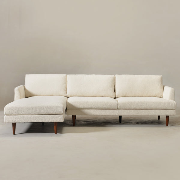 Samuel Tapered Arm Two-Piece Sectional – Bouclé Cream Modular Sectional Sofa | 3-Seater Couch | Kinwell Furniture | Contemporary Mid-Century Style